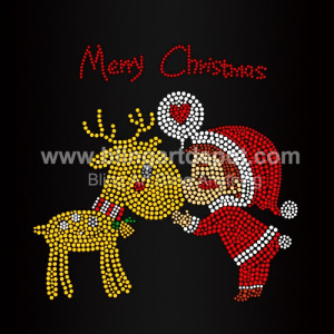 Little Boy Kiss Deer Iron On Rhinestone Heat Transfers